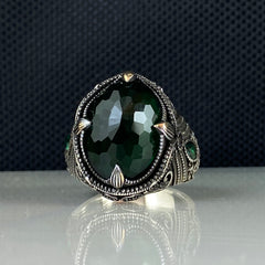 Green Emerald Gemstone 925 Solid Silver Men Ring