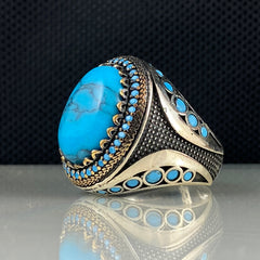 Blue Turquoise Stone 925 Sterling Silver Men Ring