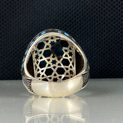 Blue Turquoise Stone 925 Sterling Silver Men Ring