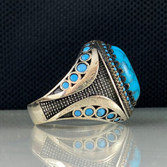 Blue Turquoise Stone 925 Sterling Silver Men Ring