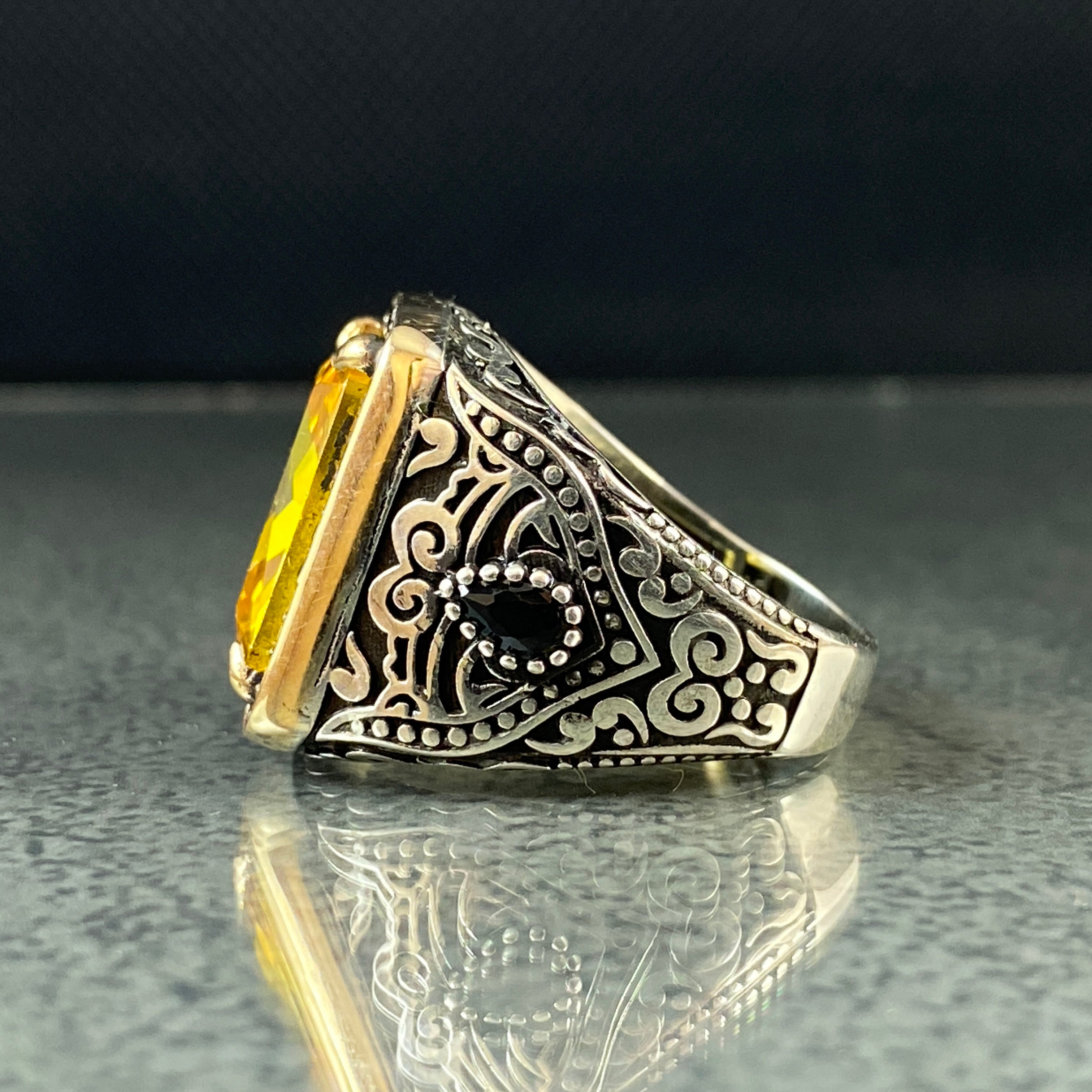 Yellow Citrine Gemstone 925 Silver Men Ring