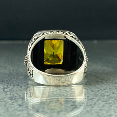 Yellow Citrine Gemstone 925 Silver Men Ring