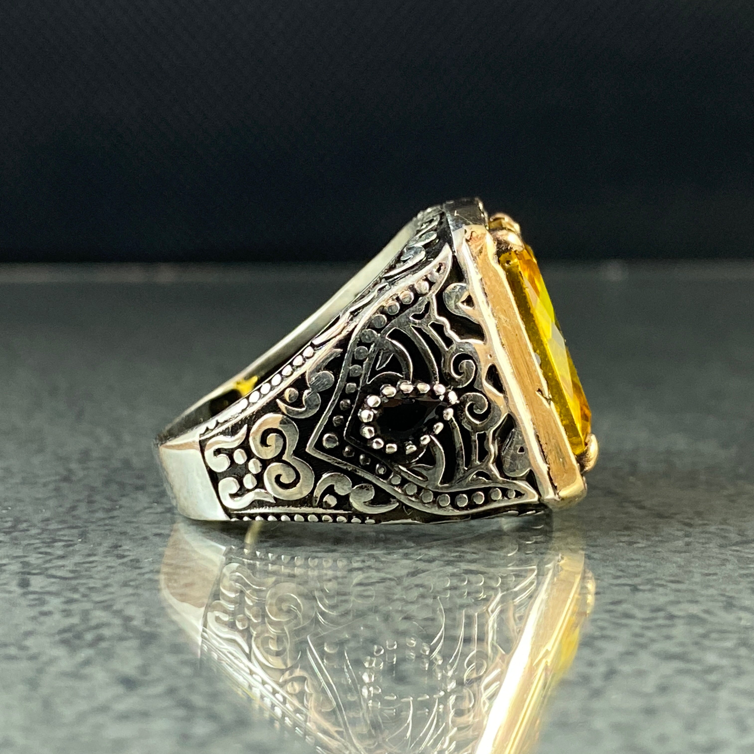 Yellow Citrine Gemstone 925 Silver Men Ring