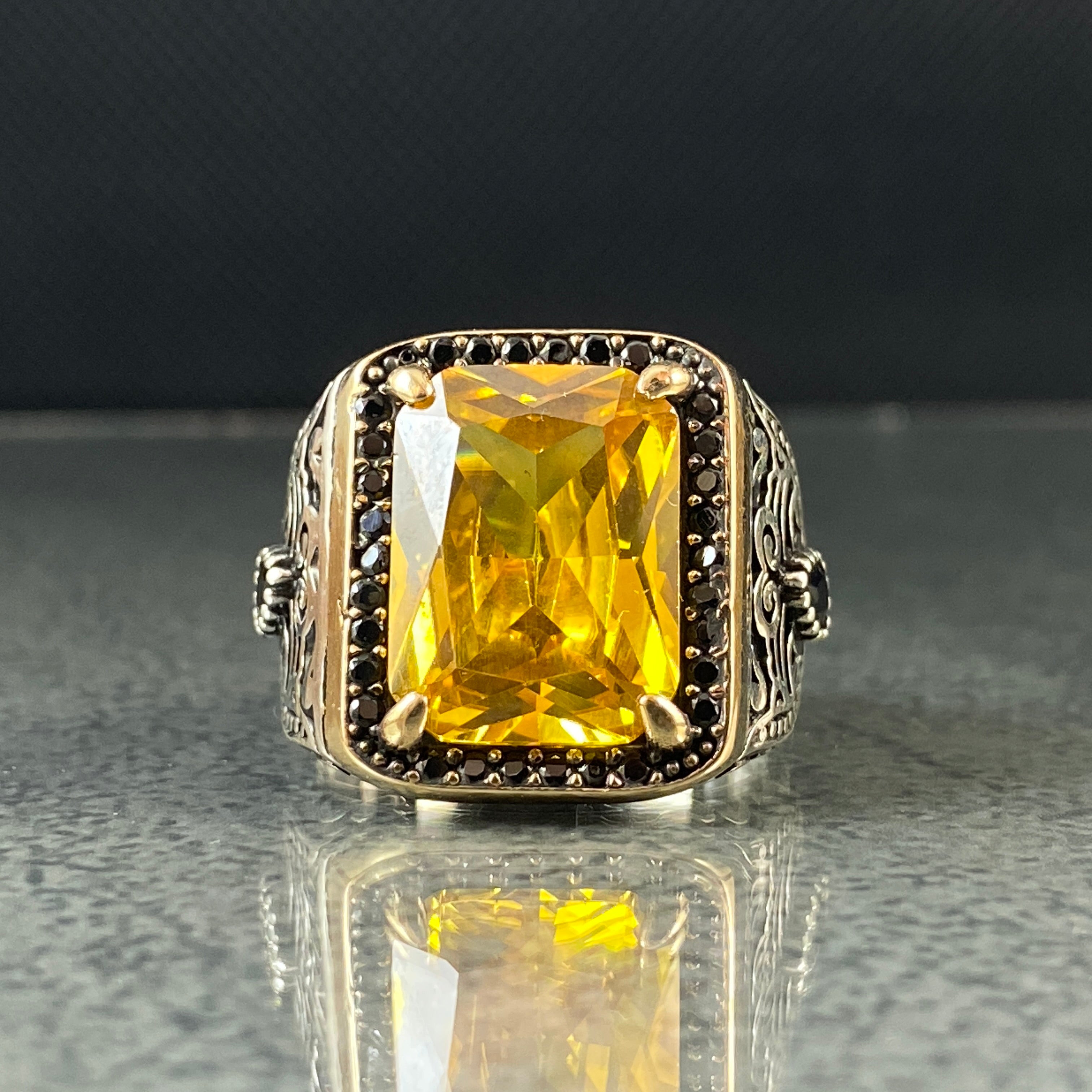 Yellow Citrine Gemstone 925 Silver Men Ring