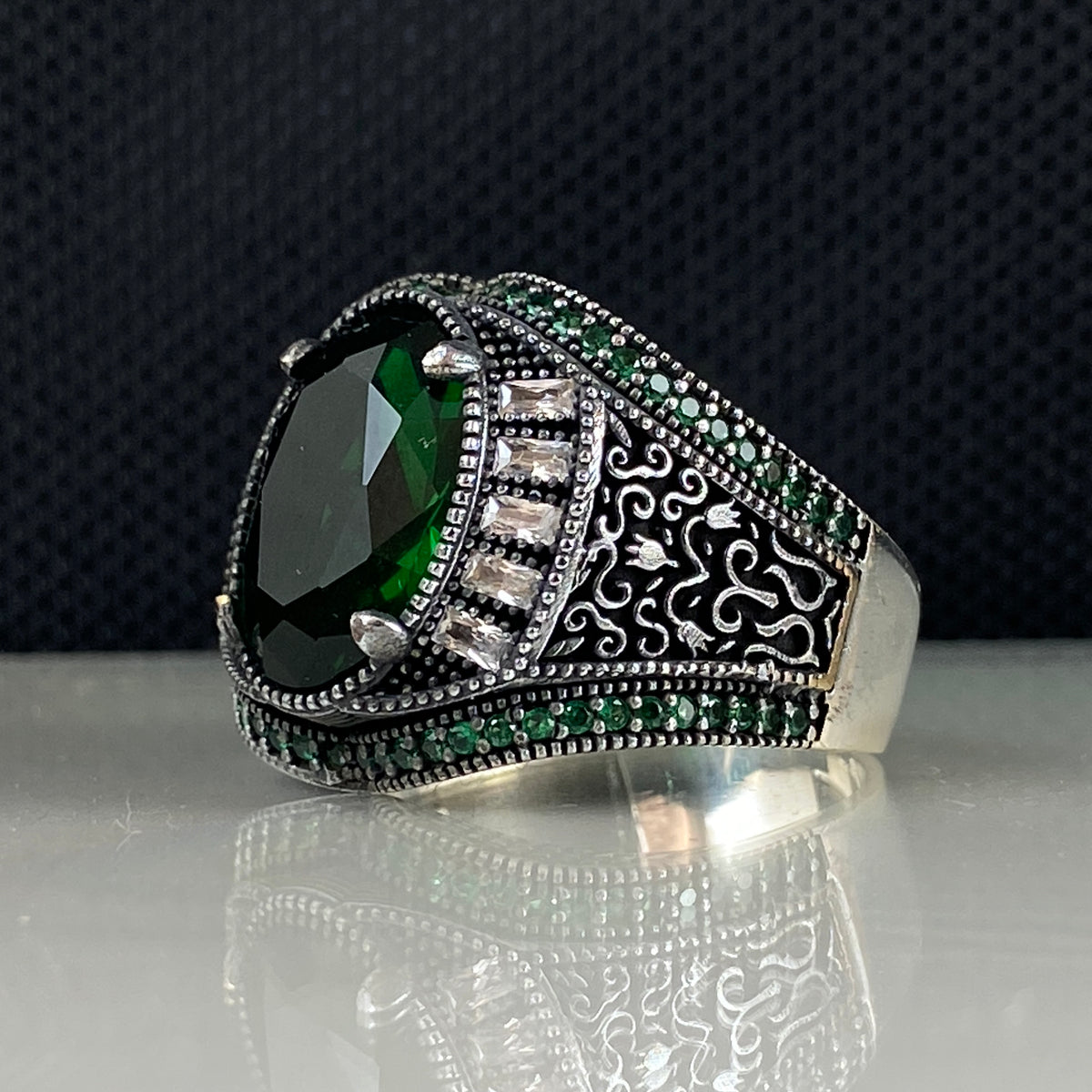 Emerald Stone 925 Sterling Silver Men Handmade Ring