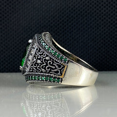 Emerald Stone 925 Sterling Silver Men Handmade Ring