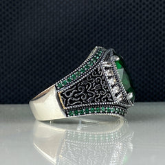 Emerald Stone 925 Sterling Silver Men Handmade Ring