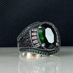 Emerald Stone 925 Sterling Silver Men Handmade Ring