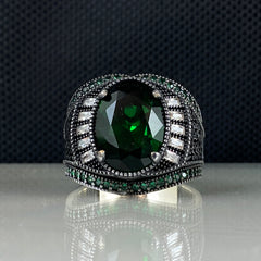 Emerald Stone 925 Sterling Silver Men Handmade Ring