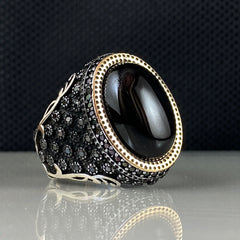 Classic Onyx Stone 925 Sterling Silver Men Ring