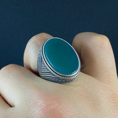 Green Agate Gemstone 925 Solid Silver Handmade Ring For Men