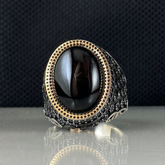 Classic Onyx Stone 925 Sterling Silver Men Ring