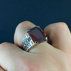 Natural Red Ruby 925 Solid Silver Turkish Handmade Men Ring