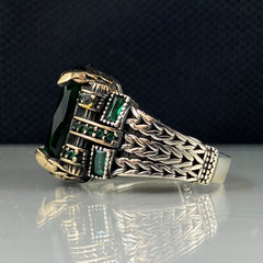 Green Emerald Stone 925 Solid Silver Men Handmade Ring