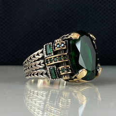 Green Emerald Stone 925 Solid Silver Men Handmade Ring