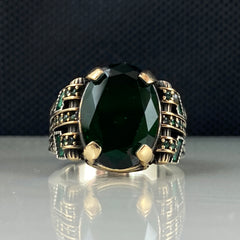 Green Emerald Stone 925 Solid Silver Men Handmade Ring