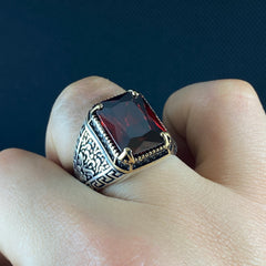 Red Ruby Gemstone 925 Solid Silver Handmade Men Ring