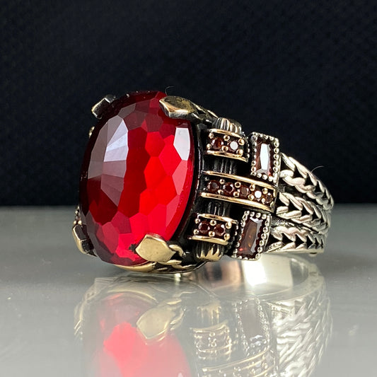 Red Ruby Gemstone 925 Sterling Silver Men Handmade Ring