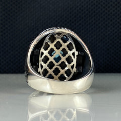 Aquamarine 925 Sterling Silver Men Ring