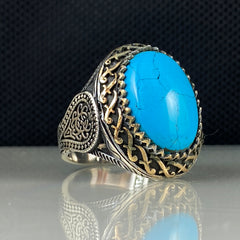 Oval Turquoise Stone 925 Solid Silver Ring