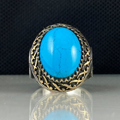 Oval Turquoise Stone 925 Solid Silver Ring