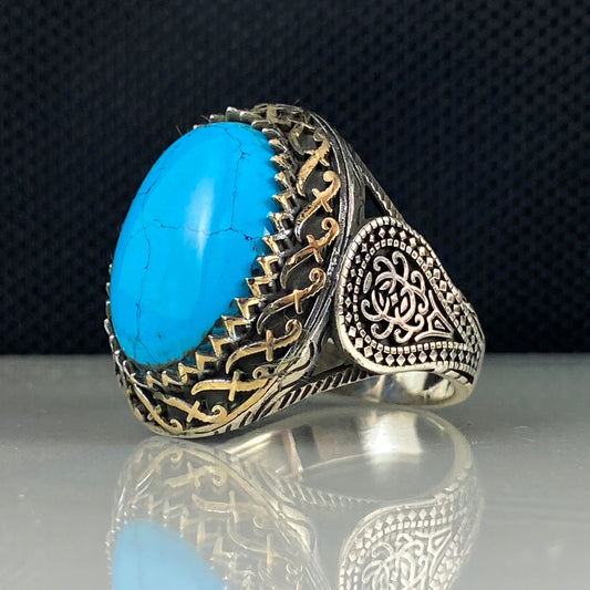 Oval Turquoise Stone 925 Solid Silver Ring