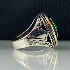 Emerald Gemstone 925 Solid Silver Handmade Men Ring