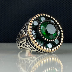 Emerald Gemstone 925 Solid Silver Handmade Men Ring