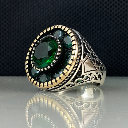 Anillo de plata maciza de piedra esmeralda 925, anillo de piedra preciosa esmeralda verde 