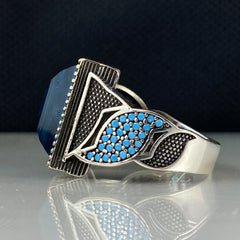 Aquamarine 925 Solid Silver Men Handmade Ring