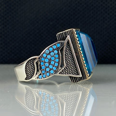 Aquamarine 925 Solid Silver Men Handmade Ring