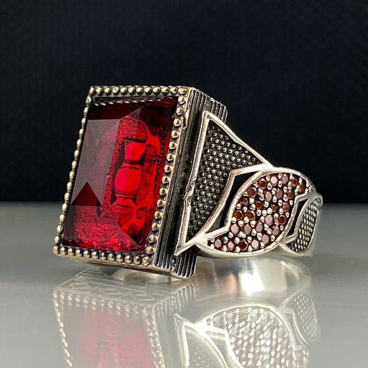 Red Ruby Stone 925 Solid Silver Men Handmade Ring