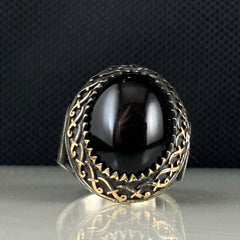 Black Onyx Gemstone 925 Sterling Silver Men Ring