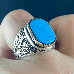 Turquoise Gemstone 925 Sterling Silver Men Handmade Ring