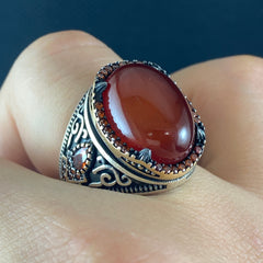 Red Agate Gemstone 925 Solid Silver Men Handmade Ring