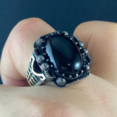 Onyx Black Gemstone 925 Sterling Silver Men Handmade