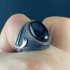 Sword Zulfigar Black Onyx Gemstone 925 Sterling Silver Men Handmade Ring