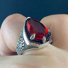 Red Ruby Gemstone 925 Sterling Silver Men Handmade Ring