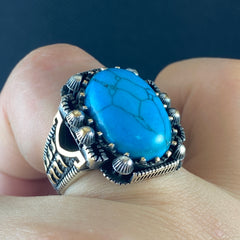 Blue Color Turquoise Stone 925 Sterling Silver Men Handmade Ring