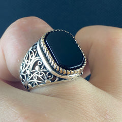 Black Onyx Gemstone 925 Sterling Silver Men Handmade Ring