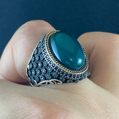 Green Agate Gemstone Classic Daily 925 Solid Silver Men Ring