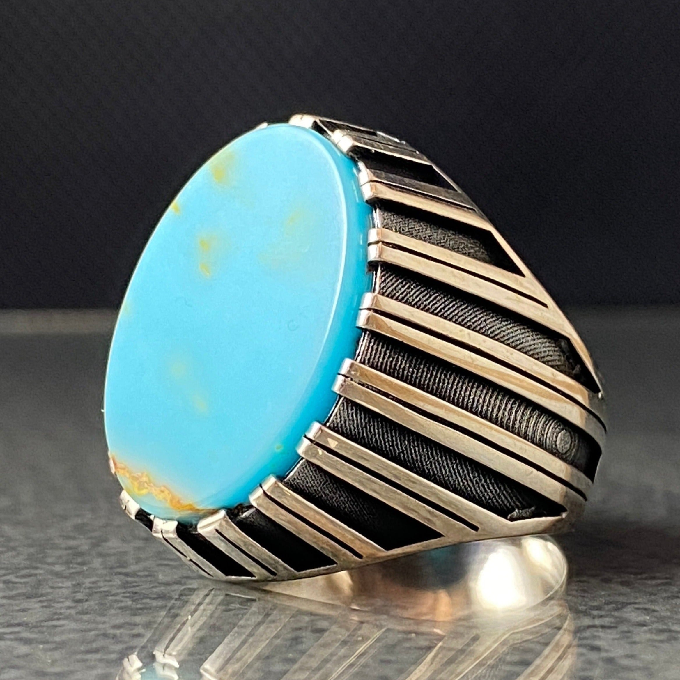 Natural Turquoise Gemstone 925 Solid Silver Handmade Men Ring