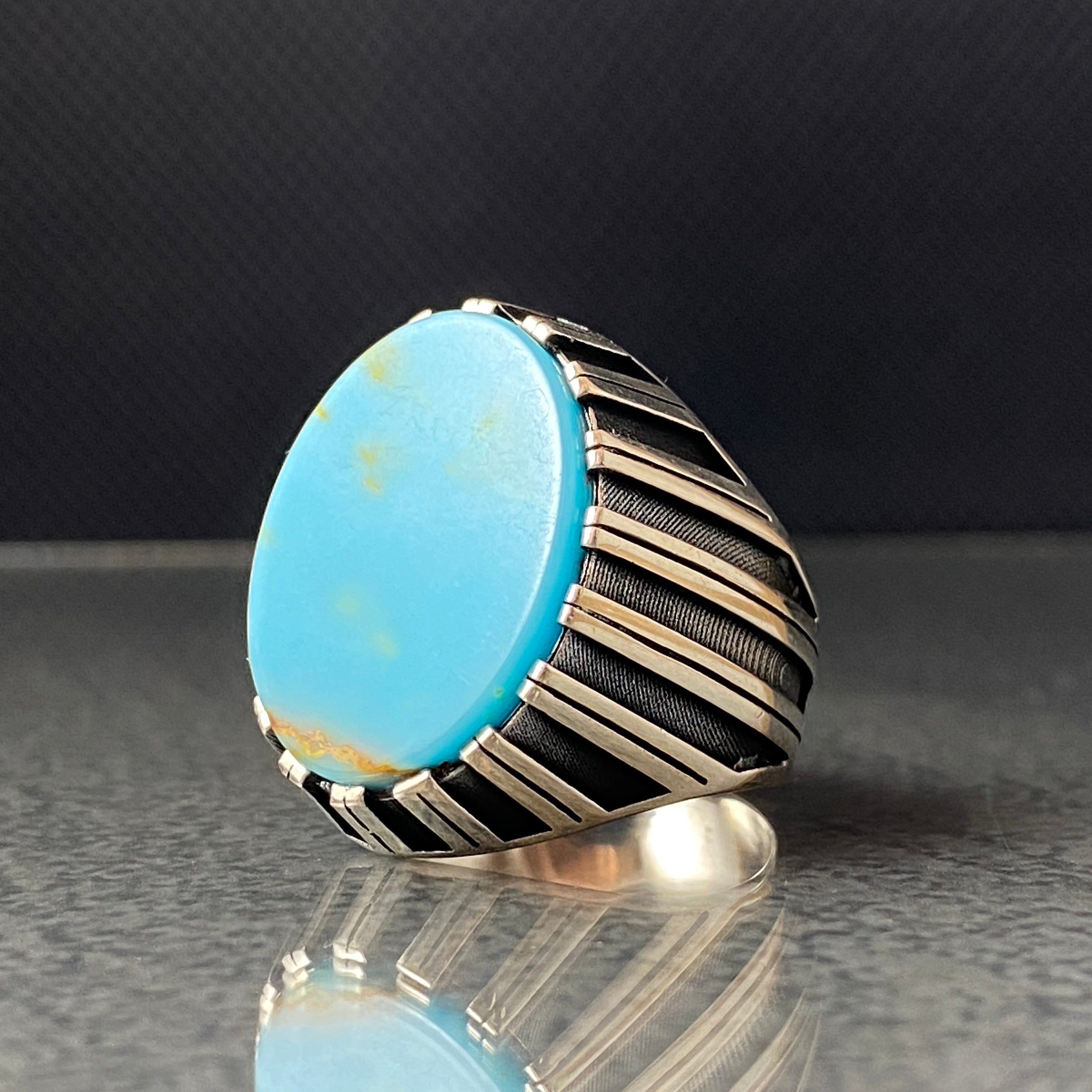 Natural Turquoise Gemstone 925 Solid Silver Handmade Men Ring