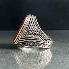 925 Sterling Silver Red Agate Gemstone Handmade Men Ring