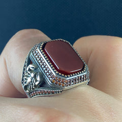 Scorpion Red Agate Gemstone 925 Solid Silver Zodiac Ring