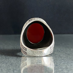 925 Sterling Silver Red Agate Gemstone Handmade Men Ring