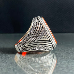 925 Sterling Silver Red Agate Gemstone Handmade Men Ring