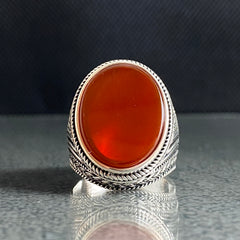 925 Sterling Silver Red Agate Gemstone Handmade Men Ring