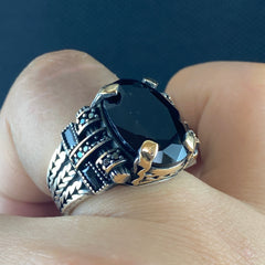 Men Handmade Turkish 925 Sterling Silver Onyx Gemstone Ring