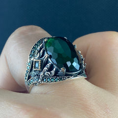 Men Handmade 925 Sterling Silver Emerald Stone Ring